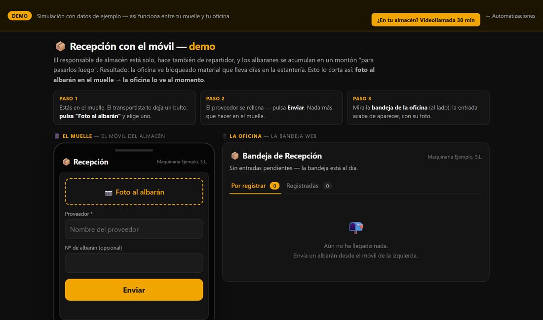 Recepción con el móvil en funcionamiento